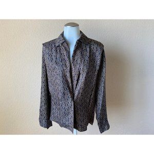 VTG Anne Klein ll Womens Size: 4 Silk Blouse Blazer Gold Black Art Deco Print